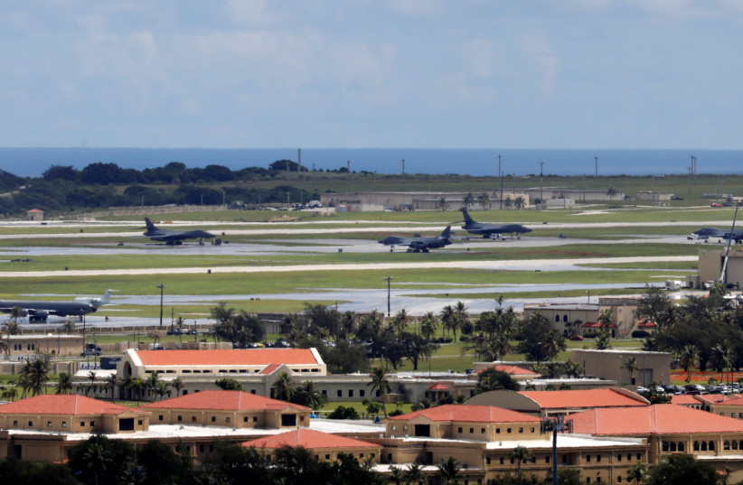 A view of U.S. military planes parked on the tarmac of Andersen Air Force base on the island of Guam (photo credit: ERIC DE CASTRO/ REUTERS)