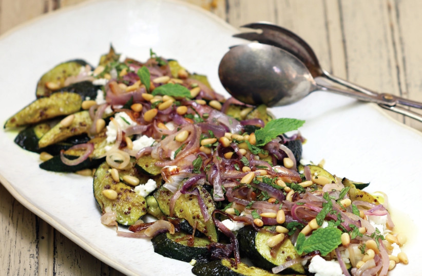 Roasted Middle Eastern-style zucchini with caramelized onions, feta, and pine nuts (photo credit: HELENA RYAN AND RYAN TURNER)