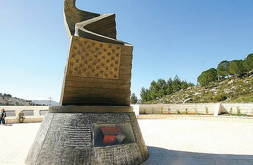The 9/11 Living Memorial Plaza in Jerusalem’s Ramot is the only place outside the US that recognizes the names of all the people killed in the September 11 attacks. (photo credit: JNF)