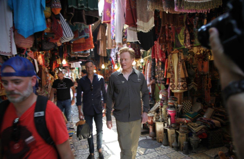 Conan O'brien in Jerusalem old market  (photo credit: PR)