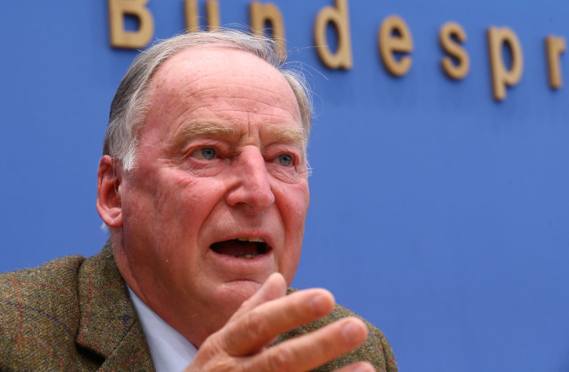 Alexander Gauland, top candidate of the anti-immigration party Alternative fuer Deutschland (AfD) speaks during a news conference in Berlin, Germany, September 25, 2017. (photo credit: WOLFGANG RATTAY / REUTERS)