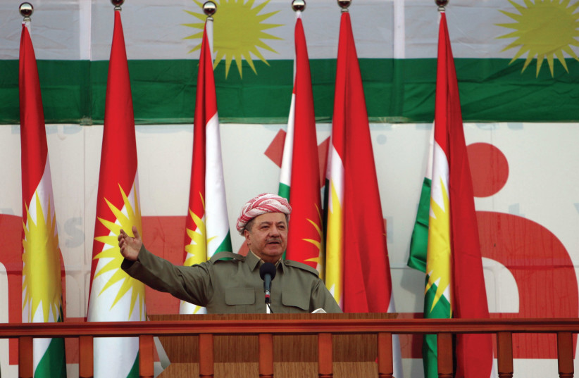KURDISH REGIONAL Government president Masoud Barzani salutes the crowd while attending a rally before the September 25th dependence referendum in Erbil. (photo credit: REUTERS)