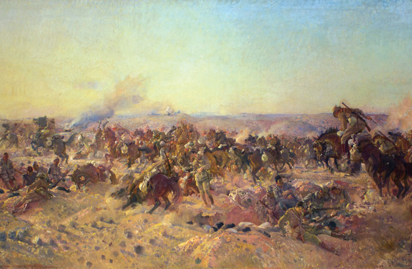 ‘The charge of the Australian Light Horse at Beersheba, 31 October 1917,’ painted by George Lambert three years later (photo credit: AUSTRALIAN WAR MEMORIAL - CANBERRA)