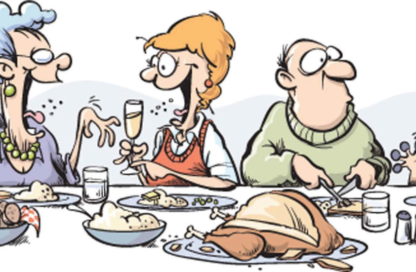 A cartoon of a Thanksgiving family. (photo credit: TIM BEDISON/TNS)