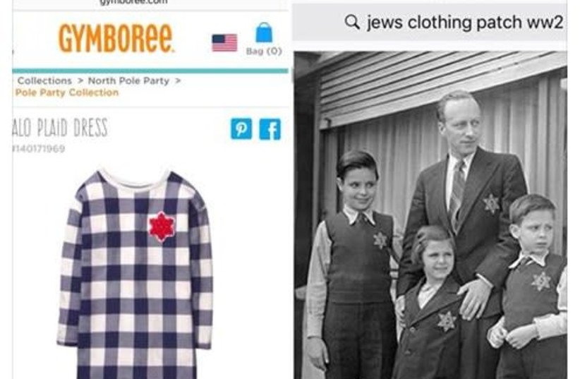 Facebook post showing Gymboree dress flagged for similarity to Holocaust-era mandated clothing (photo credit: screenshot)
