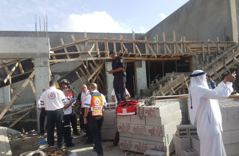 The building under construction in the Southern Bedouin village of al-Sayyid that collapsed injuring 6 construction workers Sunday (photo credit: MAGEN DAVID ADOM)