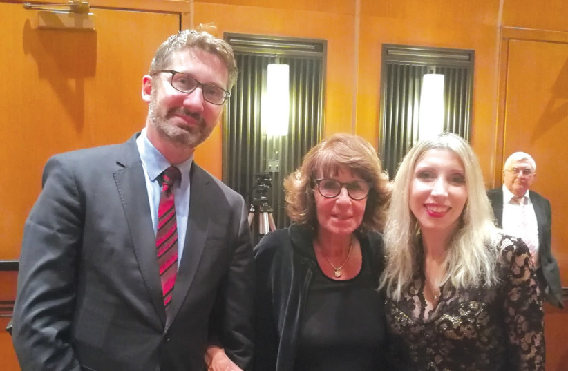 TEL AVIV socialite Alice Krieger is flanked by Australian Ambassador Chris Cannan and Cypriot Ambassador Thessalia- Salina Shambos. (photo credit: COURTESY THESSALIA-SALINA SHAMBOS)