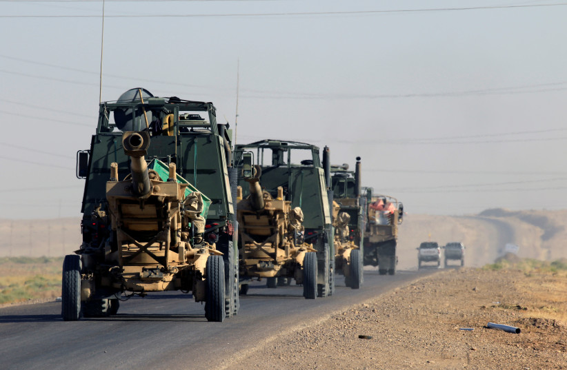 Artillery belonging to Iraqi army are seen southwest of Kirkuk, Iraq (photo credit: REUTERS)