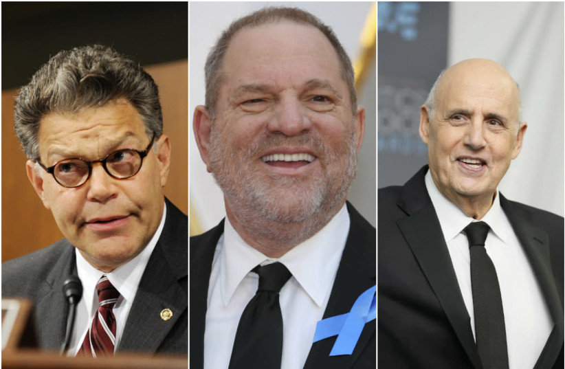 Al Franken, Harvey Weinstein and Jeffrey Tambor (photo credit: JONATHAN ERNST / MIKE BLAKE / DANNY MOLOSHOK / REUTERS)