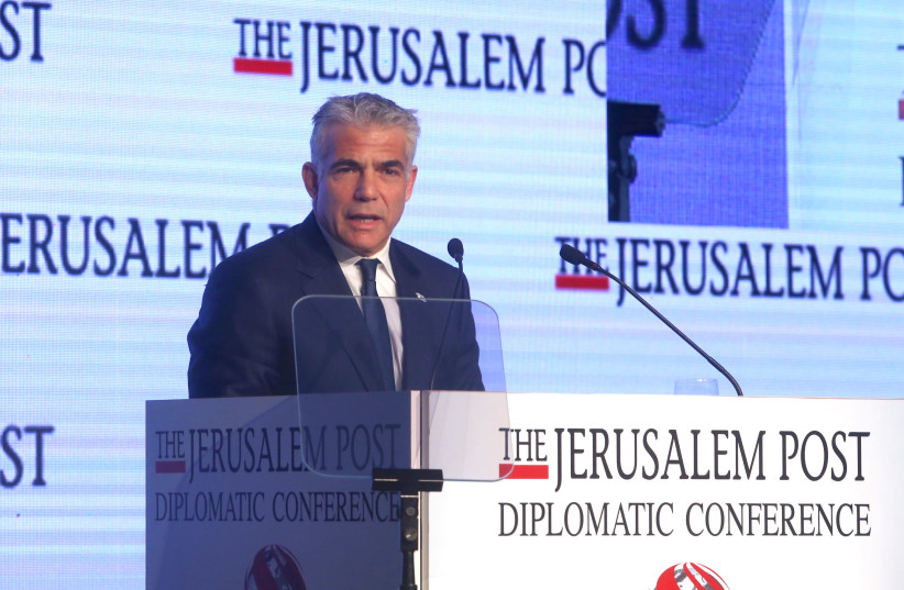 Yesh Atid chairman Yair Lapid speaks at the Jerusalem Post Diplomatic Conference  (photo credit: MARC ISRAEL SELLEM)