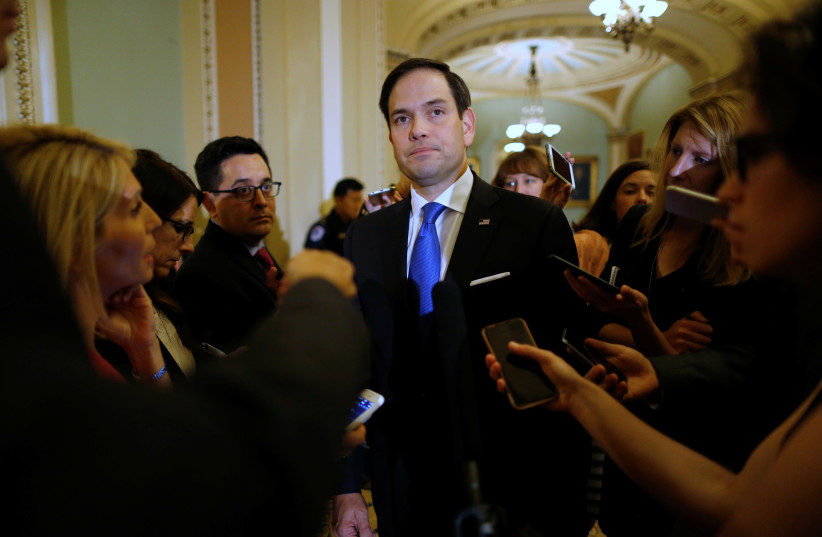 Sen. Marco Rubio speaks with reporters in Washington in July (photo credit: JONATHAN ERNST / REUTERS)