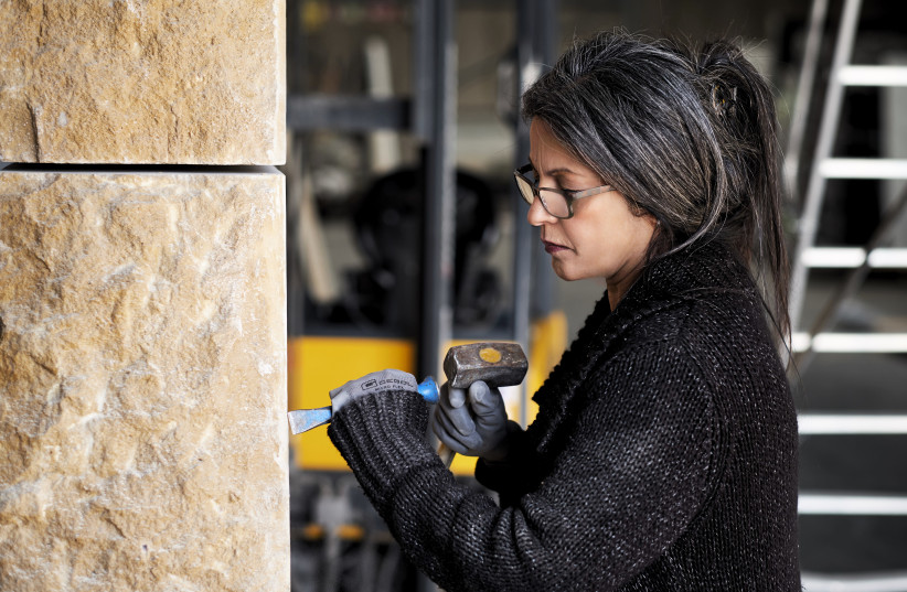 Anat Ratzabi, the artist, working on the monument to the murdered Jews of The Hague (photo credit: PIET GISPEN PHOTOGRAPHY/THE HAGUE)