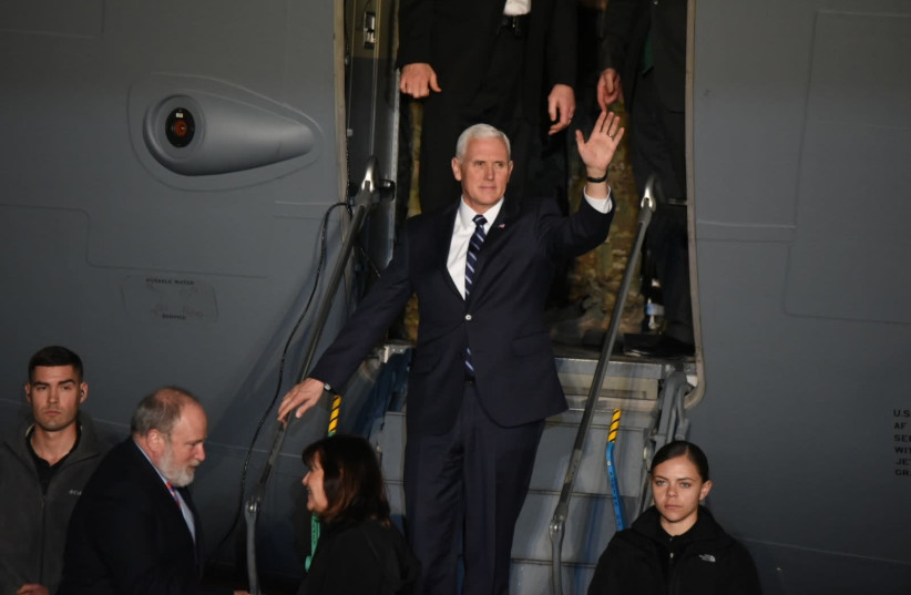 US Vice President Mike Pence arrives in Israel, January 21, 2018 (photo credit: KOBI RICHTER/TPS)