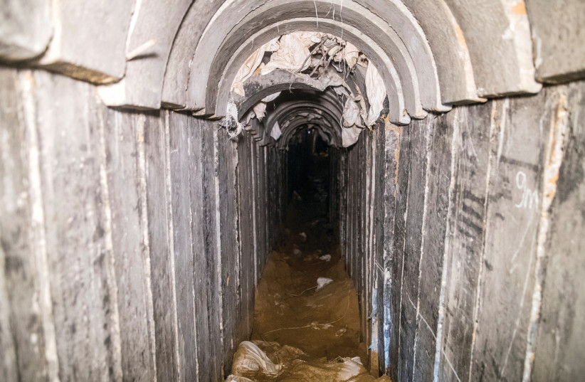 A general view of the interior of a cross-border attack tunnel dug from Gaza to Israel, near Kissufim, seen on January 18, 2018 (photo credit: REUTERS/JACK GUEZ)