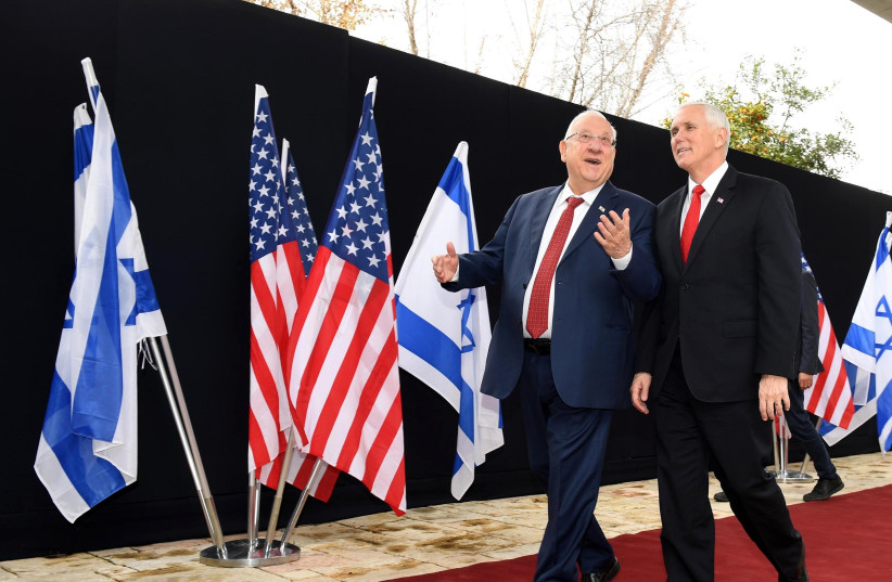 Israeli President Reuven Rivlin and US Vice President Mike Pence in Jerusalem, January 2018 (photo credit: Mark Neiman/GPO)