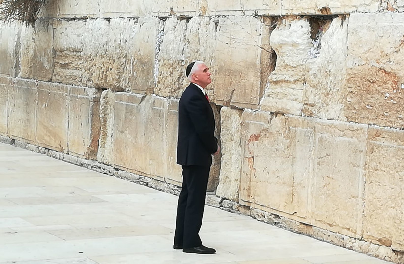 US Vice President Mike Pence prays at the Western Wall (photo credit: YANIR COZIN / MAARIV)