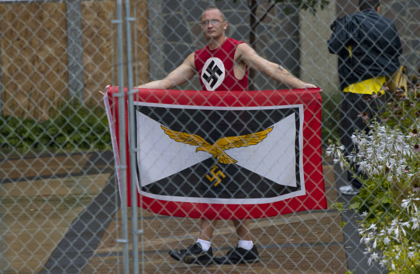Members of White Supremacy groups gather in West Allis, Wisconsin. (photo credit: REUTERS)