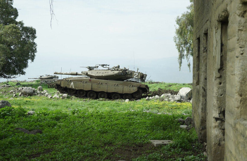 An Israeli tank during an exercise near the northern border on February 22, 2018. (photo credit: IDF SPOKESPERSON'S OFFICE)