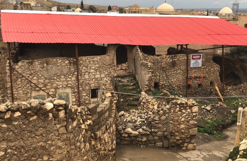 Photos show the tomb of the Prophet Nahum in Al-Qosh in northern Iraq and efforts to stabilize the structure inside (photo credit: COURTESY LISA MIARA (SPRINGS OF HOPE FOUNDATION))