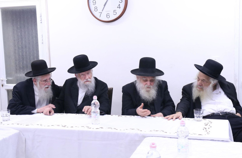 From right to left: Rabbi Baruch Shmuel Deutsch; Rabbi Tzvi Friedman; Rabbi Yisrael Yitzhak Kalmanovitz; Rabbi Azriel Auerbach (photo credit: MOSHE BLOI)