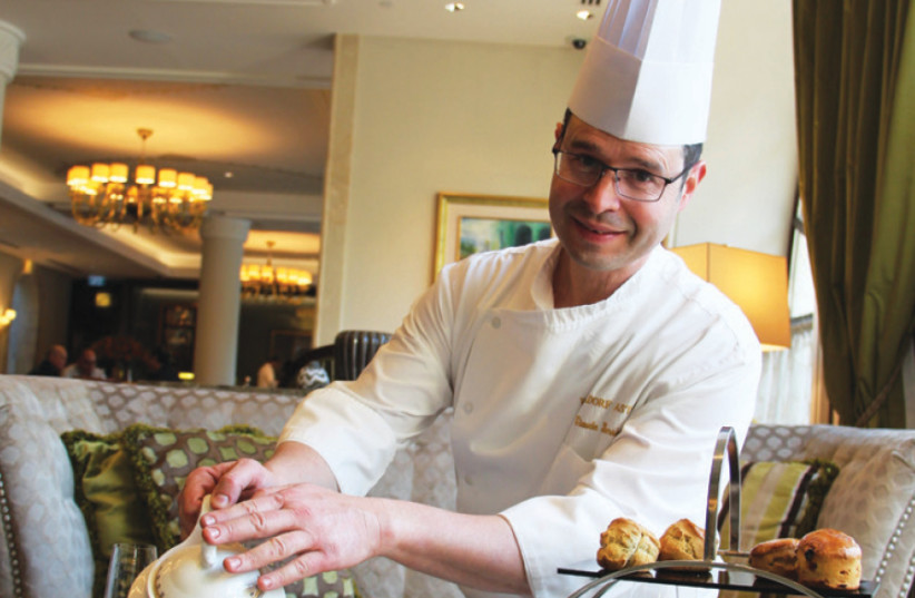 Waldorf Astoria Jerusalem pastry chef Claude Ben- Simon pours out (photo credit: WALDORF ASTORIA JERUSALEM)