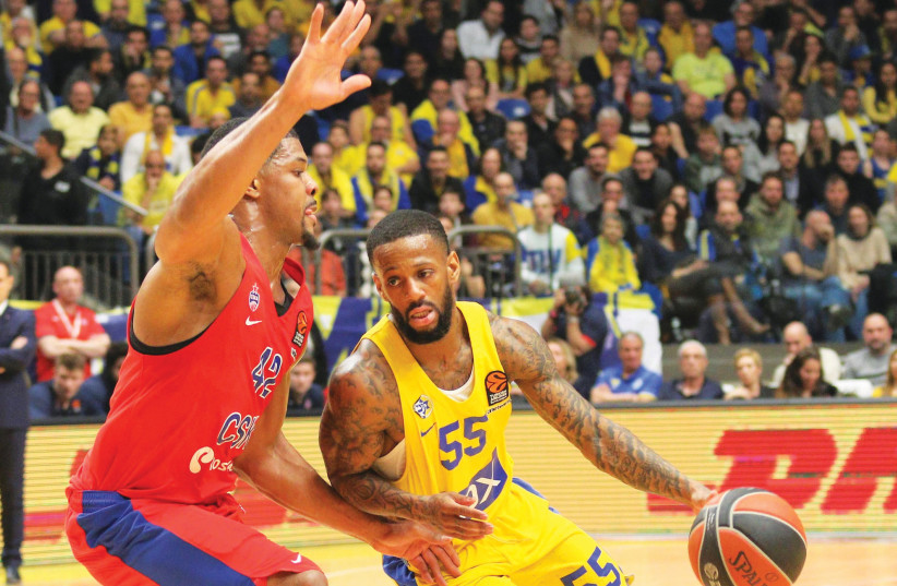 Maccabi Tel Aviv guard Pierre Jackson (55) will be rested once again for tonight’s Euroleague game at Efes Istanbul after being held out of Sunday’s BSL loss to Ironi Ness Ziona due to fatigue. (photo credit: ADI AVISHAI)