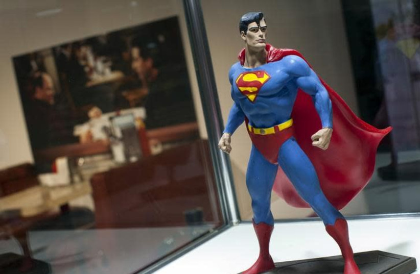 A Superman figure from the original set of the "Seinfeld" television comedy series is seen on display at Hulu's "Seinfeld: The Apartment", a temporary exhibit on West 14th street in the Manhattan borough of New York City, June 24, 2015. (photo credit: MIKE SEGAR / REUTERS)