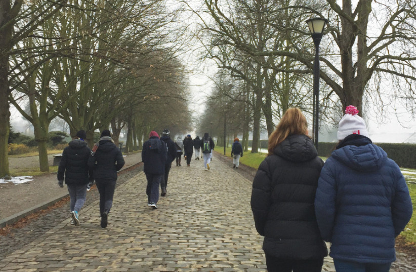 Students walking down the main road to the entrance of Theresienstadt (photo credit: ZOE SINGER)