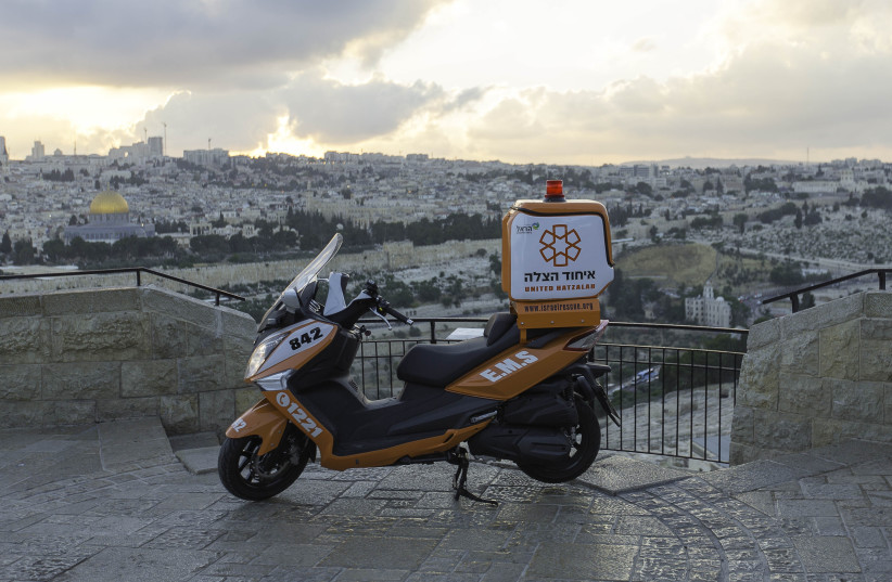 A new United Hatzalah ambucycle in Jerusalem (photo credit: SHIRA HERSHKOPF/UNITED HATZALAH)