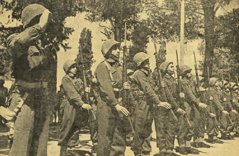  On February 14, 1949, the honor guard of the IDF stands ready to salute David Ben-Gurion, as the Knesset meets for the first time (photo credit: ‘BAMAHANEH’/ARCHIVES OF AVIE GEFFEN)