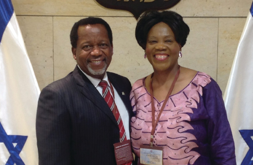 Rev. Kenneth and Esther Meshoe visit the Knesset  (photo credit: COURTESY ILSE STRAUSS)