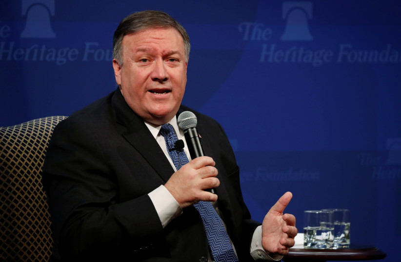US Secretary of State Mike Pompeo delivers remarks on the Trump administration's Iran policy at the Heritage Foundation in Washington, US May 21, 2018. (photo credit: JONATHAN ERNST / REUTERS)