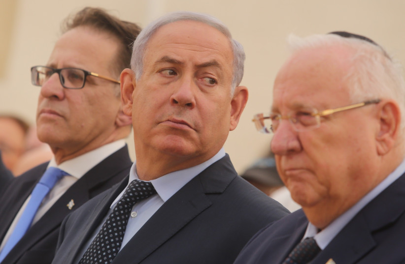Prime Minister Benjamin Netanyahu and President Reuven Rivlin  during an event marking the Altalena Affair, May 30, 2018 (photo credit: MARC ISRAEL SELLEM)