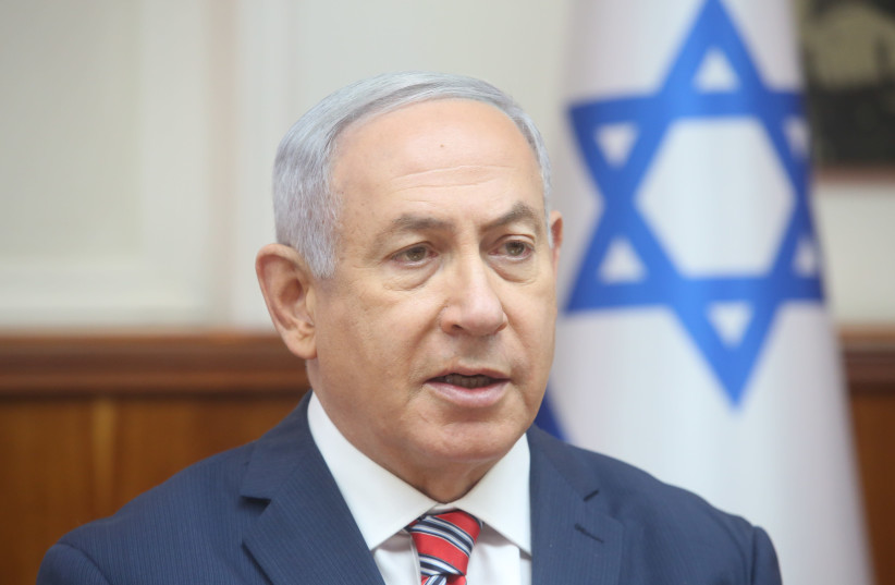Benjamin Netanyahu at a weekly cabinet meeting, June 3, 2018 (photo credit: MARC ISRAEL SELLEM/THE JERUSALEM POST)