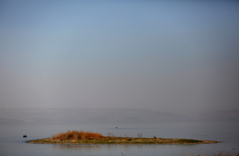 A piece of land is seen in the Sea of Galilee (photo credit: REUTERS/Ronen Zvulun)