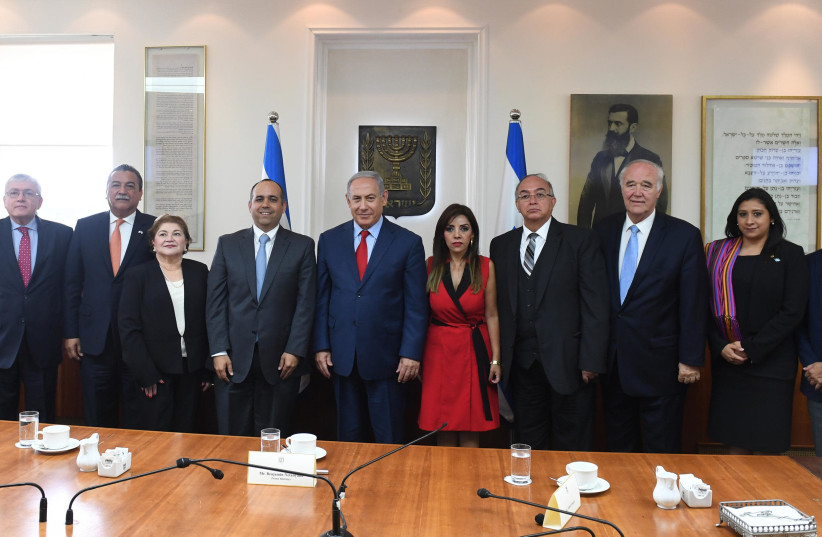 Prime Minister Benjamin Netanyahu meeting representatives of South American parliaments  (photo credit: HAIM ZACH/GPO)