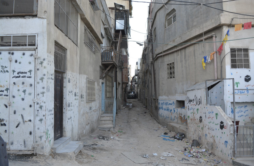 A narrow alleyway inside Shuafat Refugee Camp (photo credit: UDI SHAHAM)