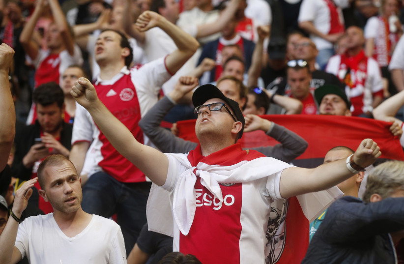 Ajax fans in the stands before the Europa League Final against Manchester United, 24 May, 2017 (photo credit: REUTERS / INTS KALNINS LIVEPIC)