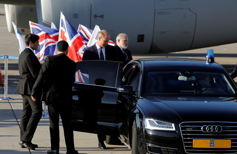 Britain's Prince William enters a vehicle upon his arrival at the Ben Gurion International Airport, near Lod, Israel, June 25, 2018. (credit: REUTERS/AMIR COHEN)