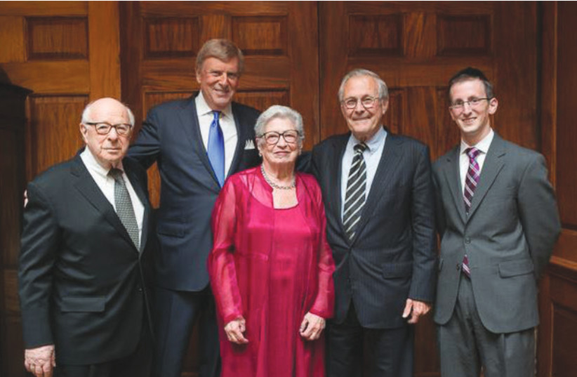 Norman Podhoretz, Herb London, Midge Decter, Donald Rumsfeld and Eli Gold (photo credit: COURTESY HERBERT LONDON)