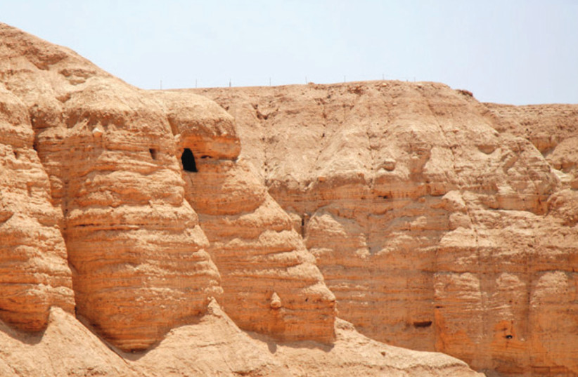 The caves at Qumran (photo credit: TAMARAH / WIKIMEDIA COMMONS)