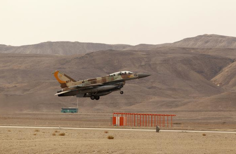An Israeli F-16 fighter jet takes off from Ovda airbase (photo credit: AMIR COHEN/REUTERS)