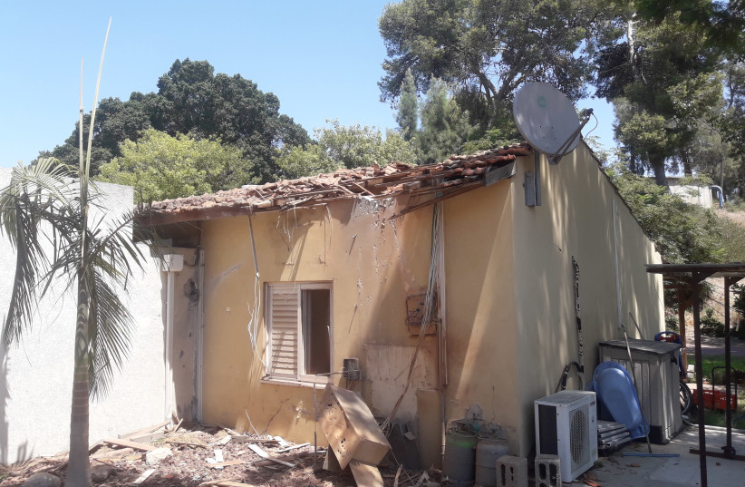 Home which was struck by a rocket overnight in Yad Mordechai (photo credit: TAMARA ZIEVE)