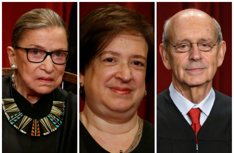 From left to right: Ruth Bader Ginsberg, Elana Kagan and Stephen Breyer (photo credit: REUTERS)