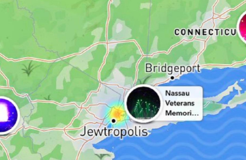 A screenshot shows a Snapchat map on which New York City is labelled as 'Jewtropolis' (photo credit: screenshot)