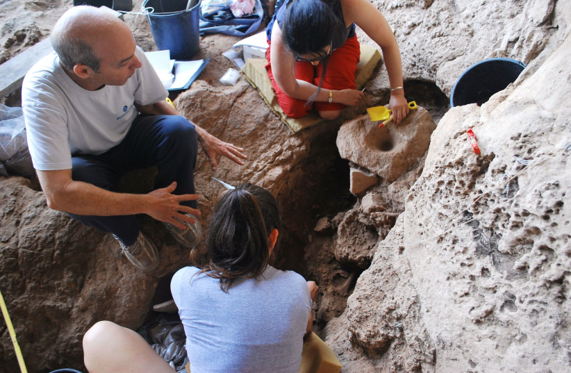 The excavation team, Rakefet Cave (September 13, 2018).  (photo credit: DANNY NADEL)