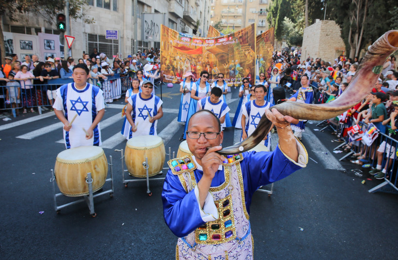Christians at the annual Jerusalem March on Thurday, September 27th, 2018. (photo credit: MARC ISRAEL SELLEM)
