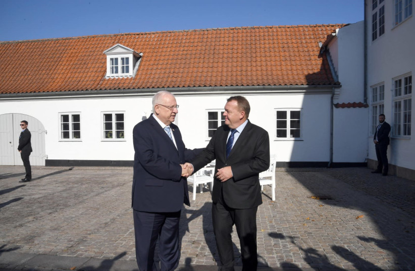 President Rivlin and Danish Prime Minister Lars Løkke Rasmussen met on October 11 (photo credit: HAIM ZACH/GPO)