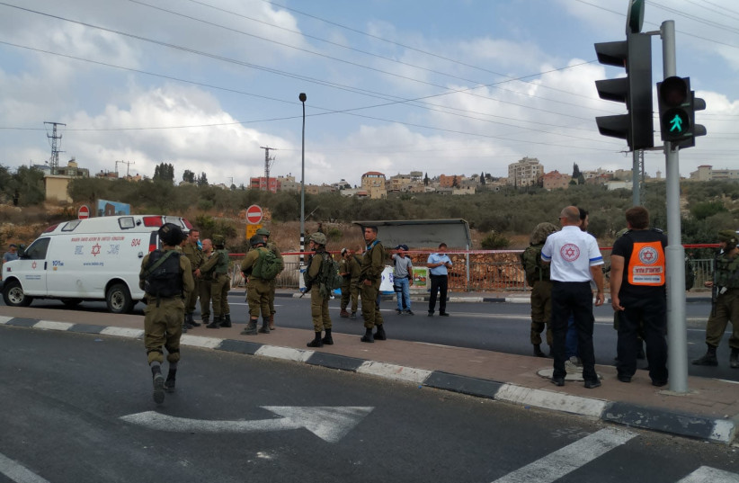 The site of a terror attack at Gitai Avisar Junction on Monday October, 15, 2018 (photo credit: TAZPIT)