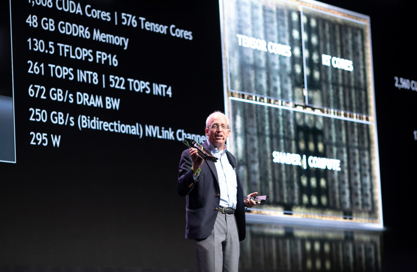 Nvidia chief scientist Bill Dally addresses the GPU Technology Conference in Tel Aviv, 18 October, 2018 (photo credit: NIR HADAR)